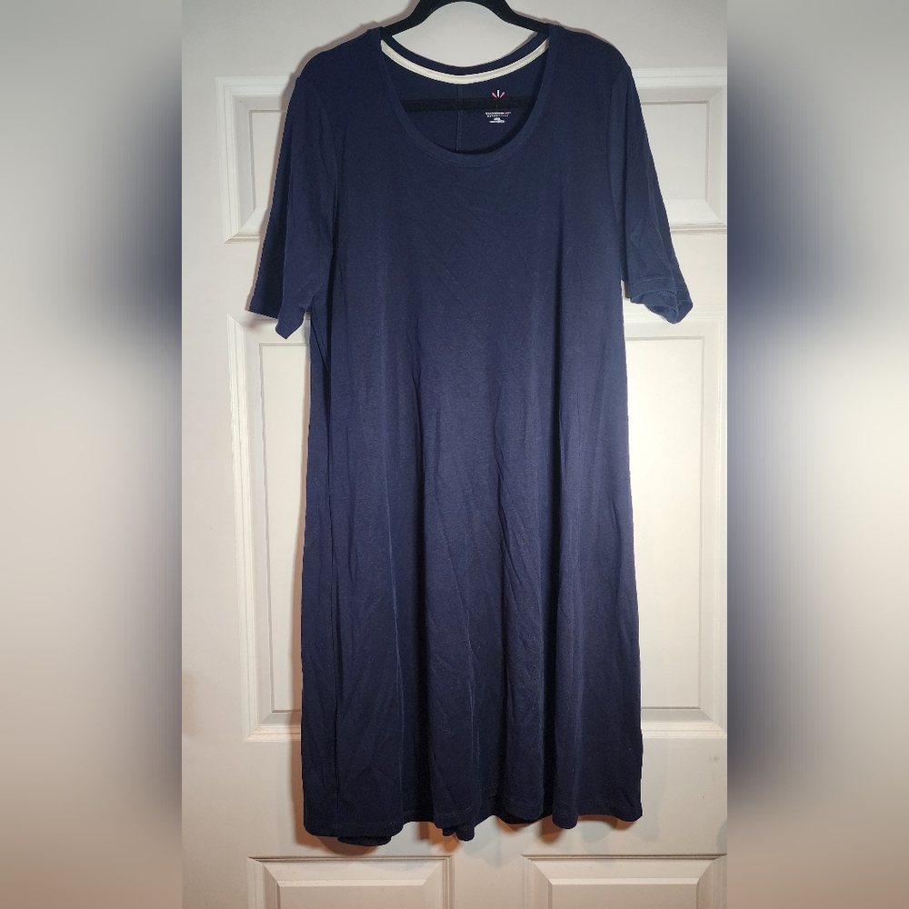 Isaac Mizrahi Live Navy Blue Pima Cotton Short Sleeve Midi Dress XL